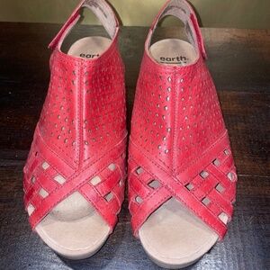 Earth Womens Sandals Pisa Galu Wedge Heels Slingback Red Leather Sz 8M